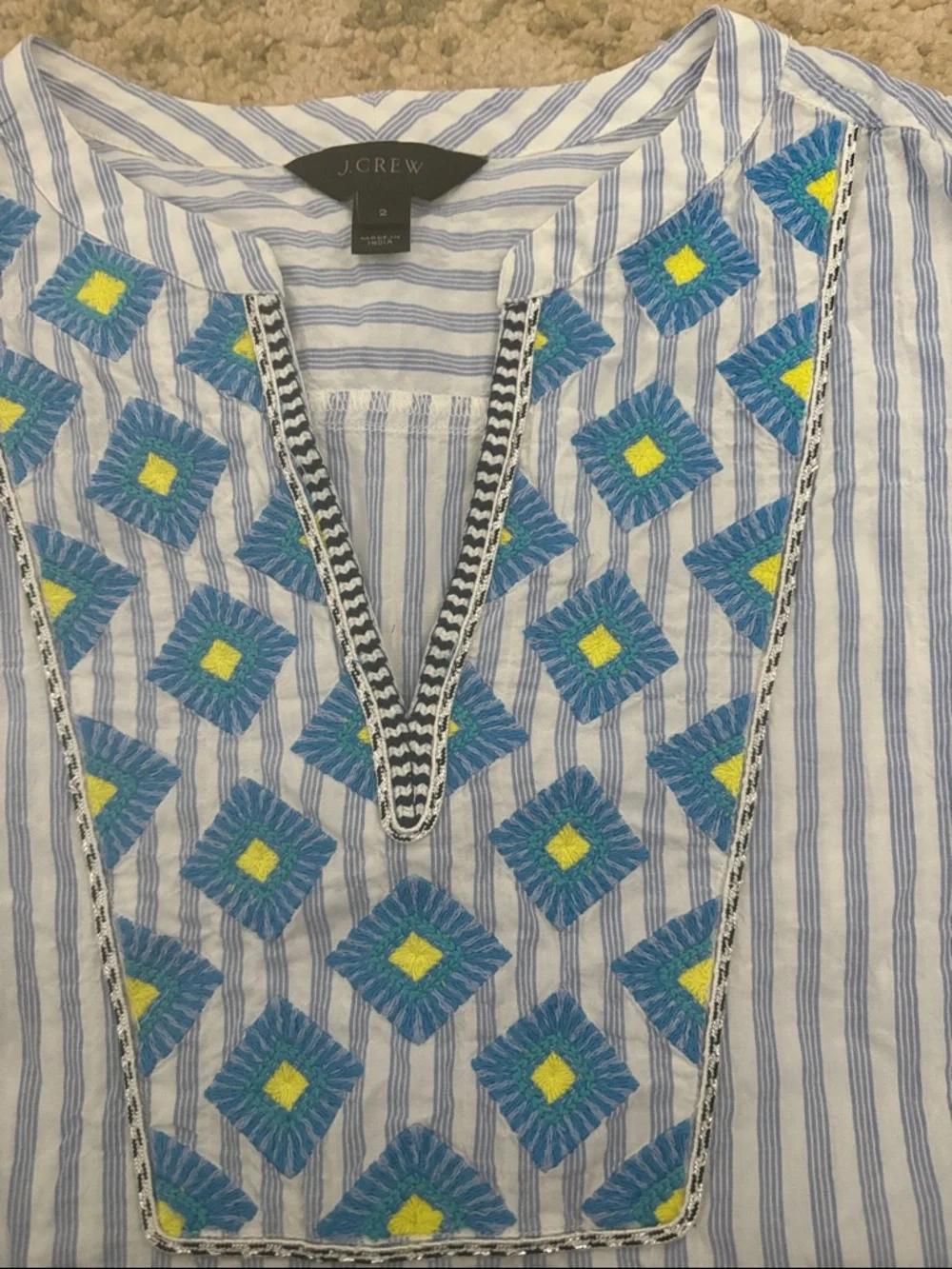 J. Crew black label Blue & White Striped Embroidered Tank top blouse sz 2 cotton